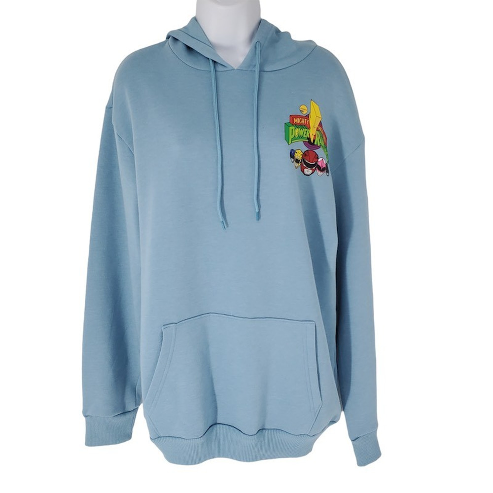 Mighty Morphin Power Rangers Womens Hoodie Sweatshirt Blue Pullover Pocket S New